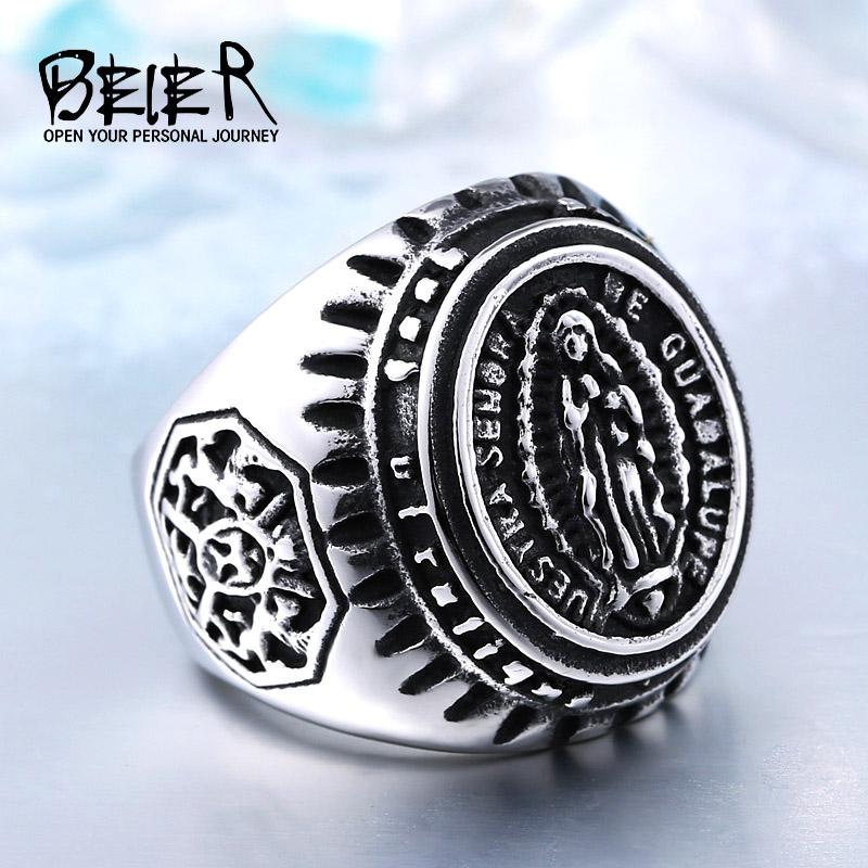 

Cluster Rings BEIER Stainless Steel Blessed Virgin Mary Ring For Man Personality Wholesale Factory Price Fashion Jewelry BR8-281, Golden;silver