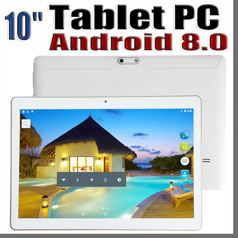 

168D 10 Inch 10" Tablet PC MTK66580 Octa Core Android 8.0 4GB 64GB Phable IPS Screen GPS 3G phone E-9PB, White
