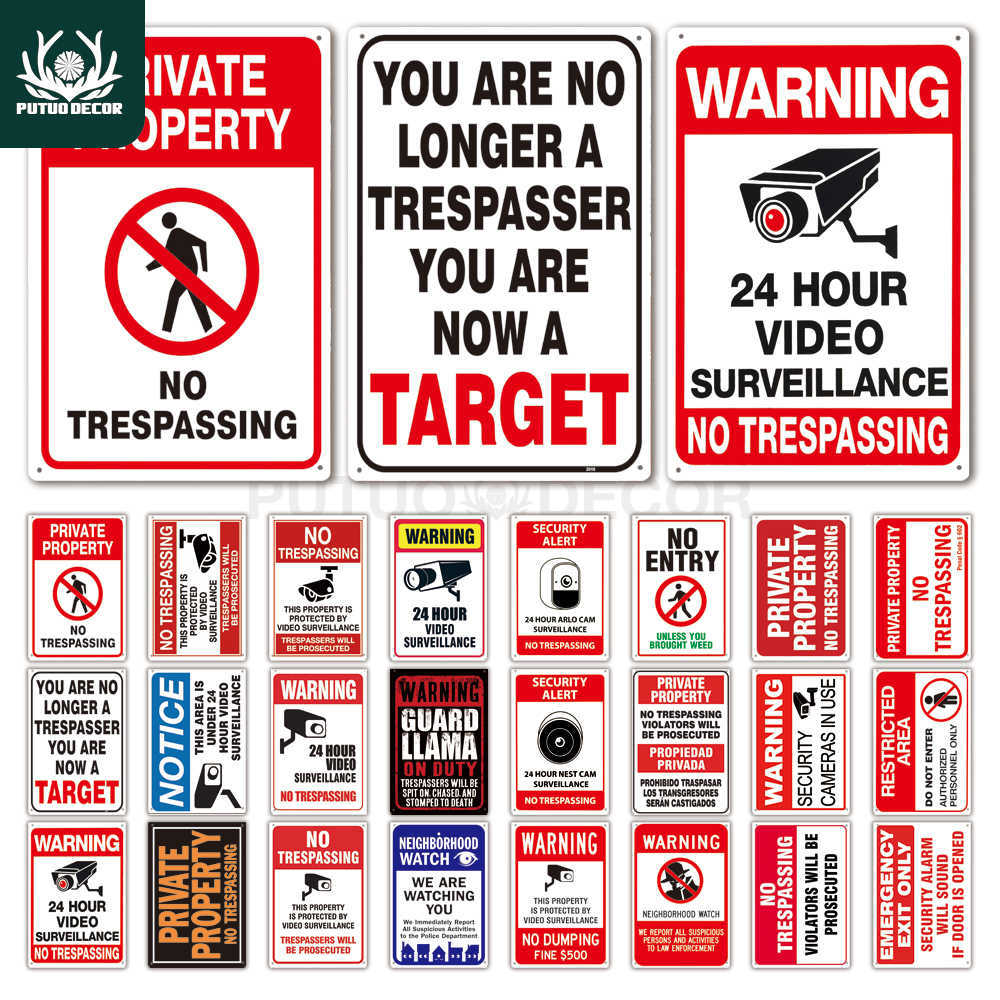 

Trespassing Warning Video Surveillance Wall Decor Yard No Entry Metal Signs