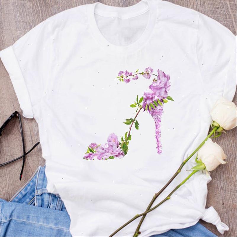 

graphic elegant fashion floral flower women t shirt printing 90s clothing tees print womens, White