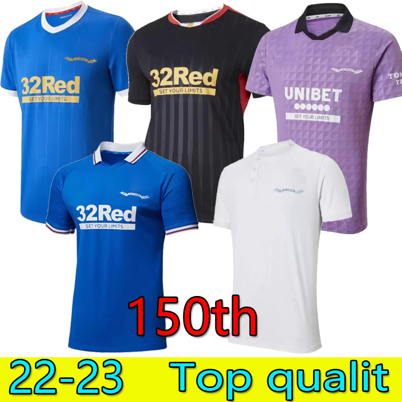 

21/22 Rangers Soccer Jerseys Glasgow 2021 2022 TEE CHAMPIONS Blue 150th Anniversary DEFOE BARKER MORELOS Men kids women training Football Shirts Thai, 150th blue