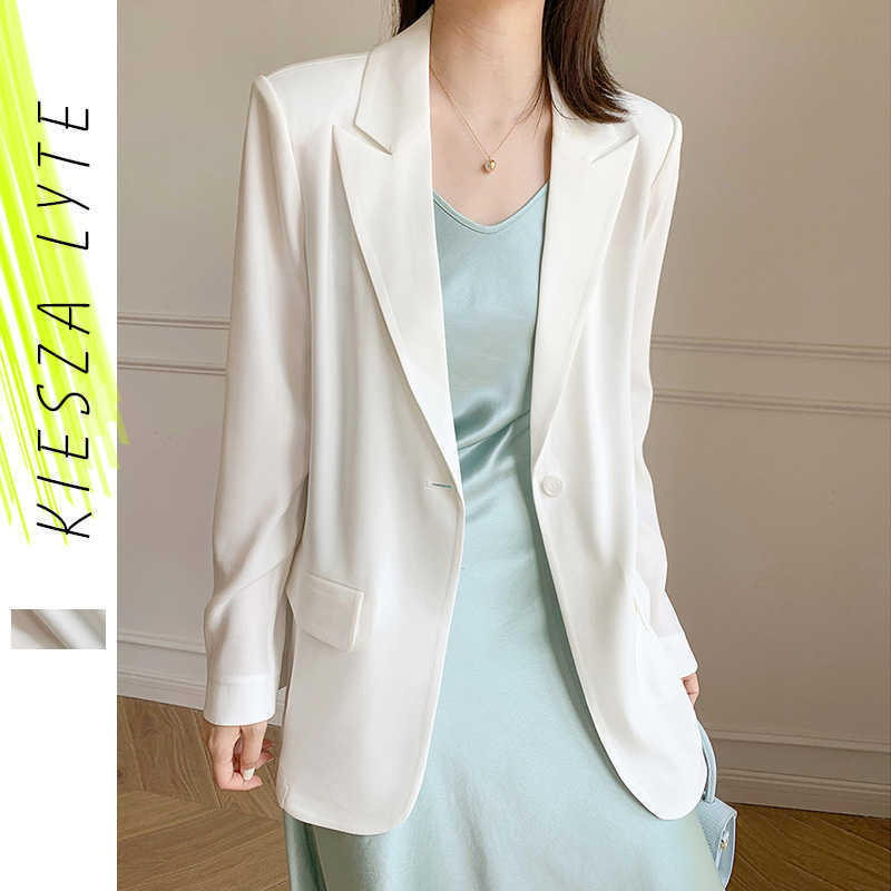 

White Chiffon Blazer For Women Thin Summer Fashion Casual OL Wear Slit Suit Jackets Female Outerwear Chic Tops 210608