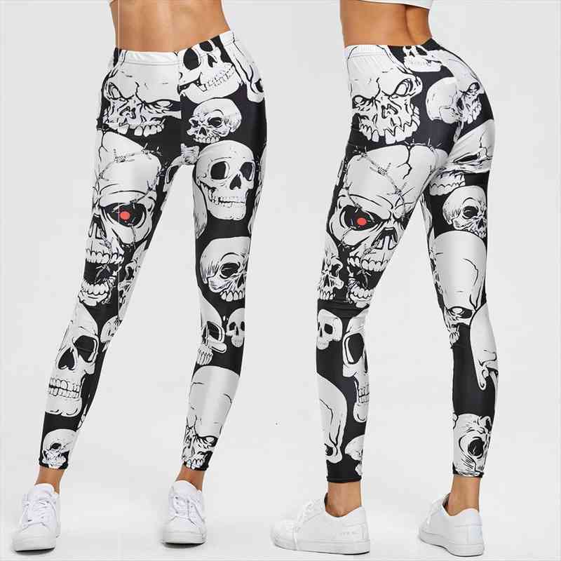 

30 skull print sports workout womens legging gym pants stretch trouser leggins mujer, Black
