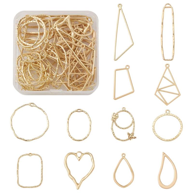 

Charms 1 Box Mixed Shapes Alloy Open Back Bezel Pendants Golden For DIY Keychains Necklace Earring Pressed Flower Jewelry Decor