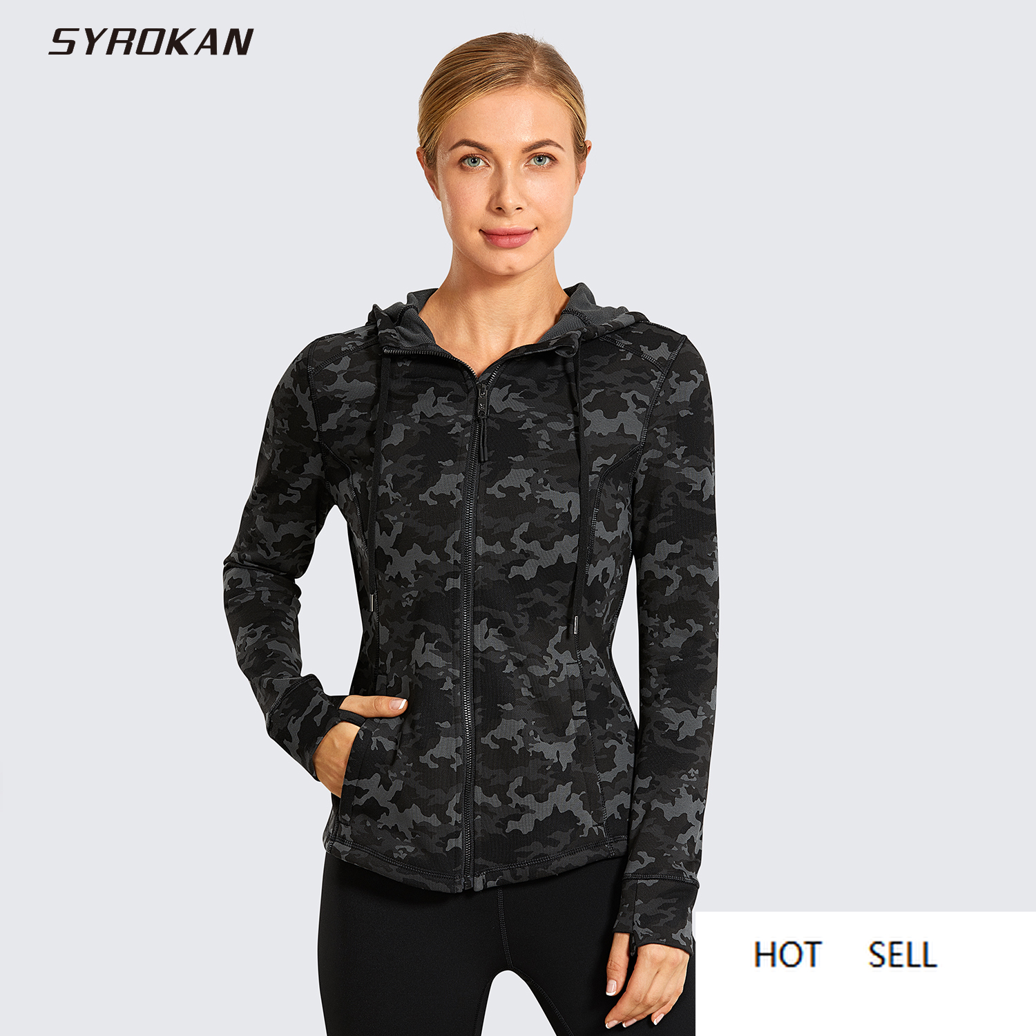 

Women's Cotton Hoodies Full Zip Running Track Jacket Sweatshirt with Thumbholes, Camo multi 3