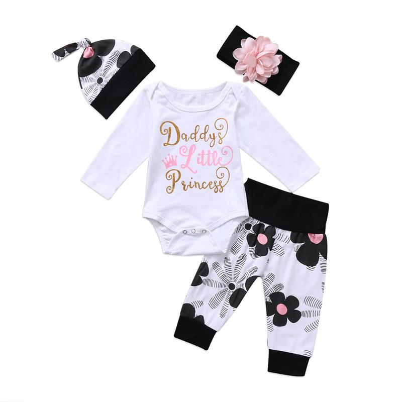 

Clothing Sets Lioraitiin 4pcs Born Kids Baby Girl Floral Clothes Long Sleeve Print Letter Jumpsuit Romper Hat Headband Pants Outfit, White