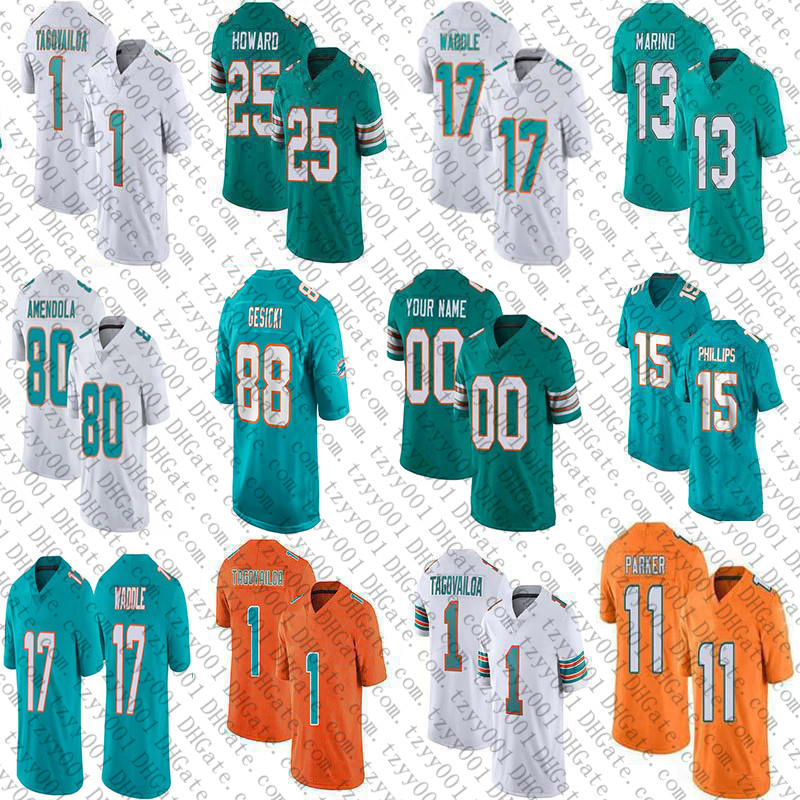 

17 Jaylen Waddle 1 Tua Tagovailoa Custom Football Jersey 7 Jacoby Brissett 53 Shaquem Griffin 80 Adam Shaheen 78 Pankey 70 Butler Albert Wilson Dan Marino Jerome Baker, Mens