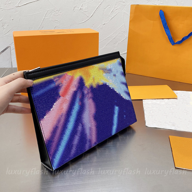 

Unisex Clutch Designer 2021 Latest Tie Dye Fashion Mens and Womens Handbag High-quality Travel Toiletry Bags Gradient Business POUCH, With box