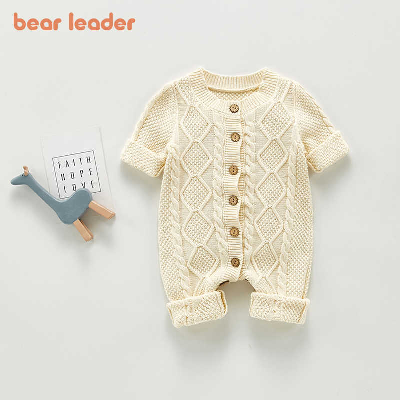

Bear Leader Boys Girls Baby Autumn Rompers Toddler Kids Winter Knitted Bodysuits Infant Geometric Jumpsuits Sweaters Outfits 210708, Ah6134beige