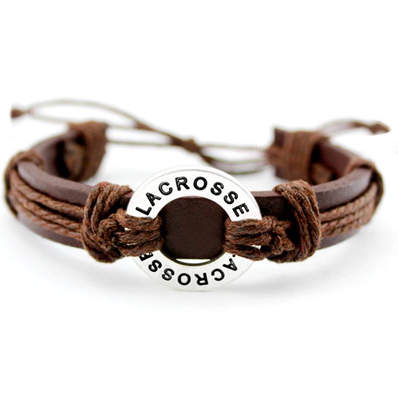 

Charm Bracelets Lacrosse Soccer Football Volleyball Field Hockey Calisthenics Basketball Swim Leather Women Men JewelryCharm