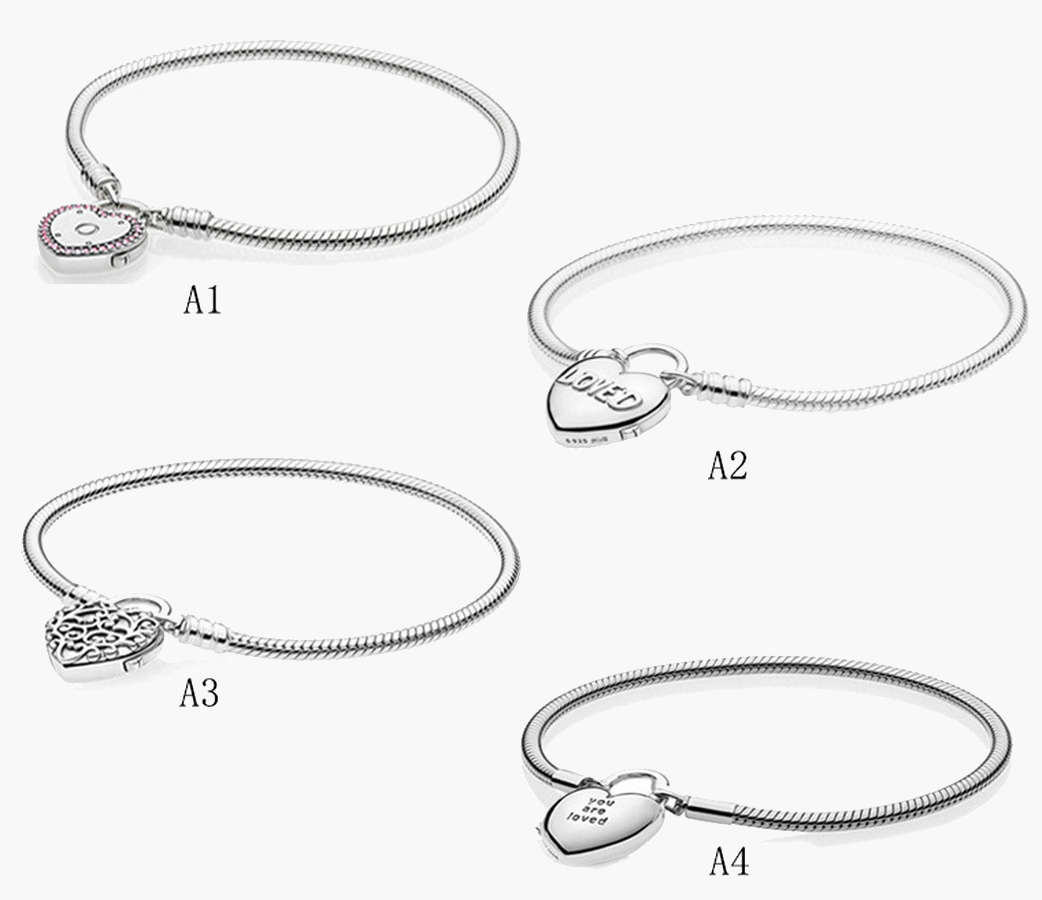 

Fine jewelry Authentic 925 Sterling Silver Bead Fit Pandora Charm Bracelets Lock Letter Snake Bone Chain Wild Temperament Safety Chain Penda, Black