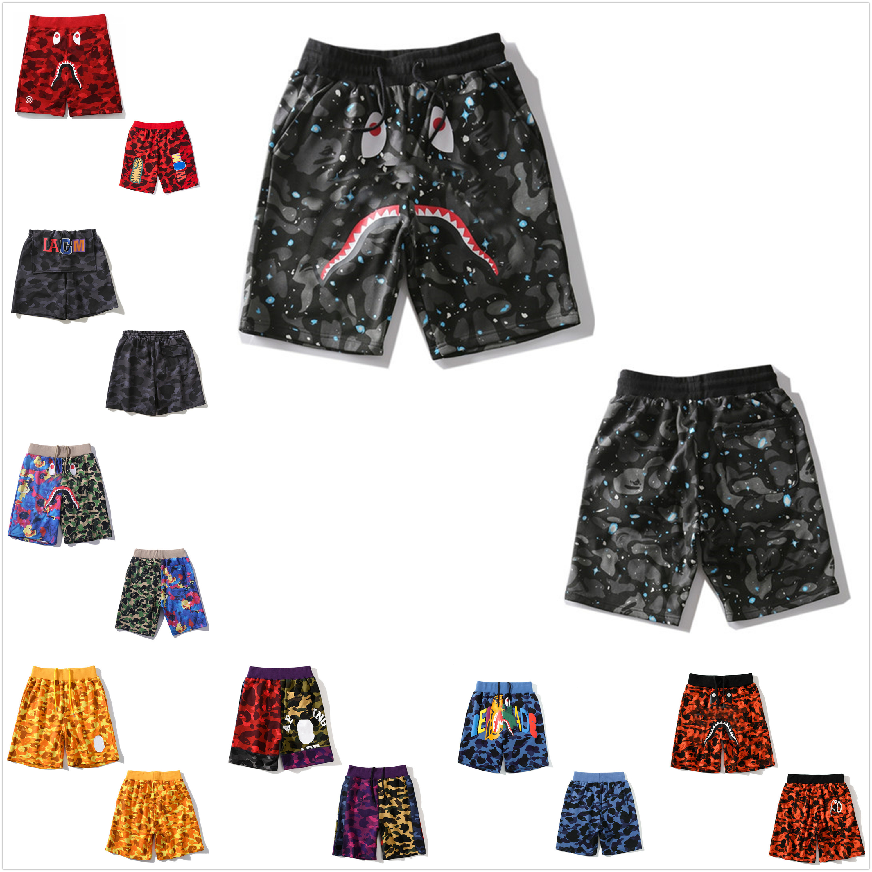 

fashion Women shorts quick-drying girl swimming men camouflage Luminous Shark Headbeach striped casual pants Bring tote bag 0201, White;black