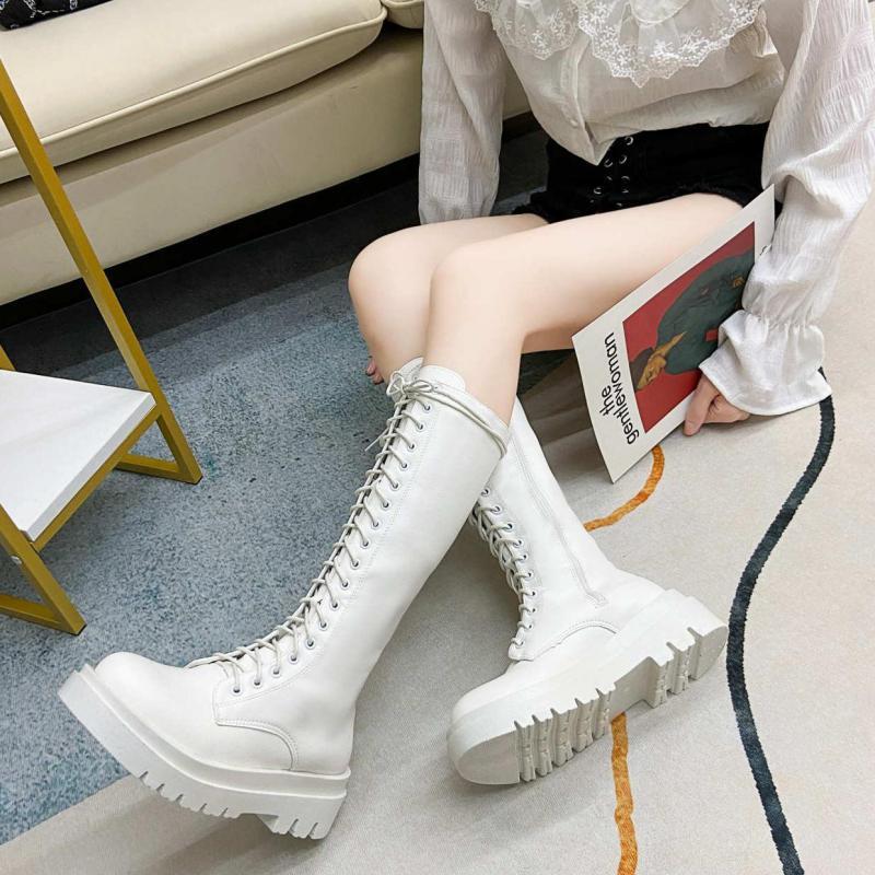 

Boots 2021 High Women's Fall/winter Fashion Lace Up Botas Mujer Sports Platform Heel Korean Ladies Shoes, Black