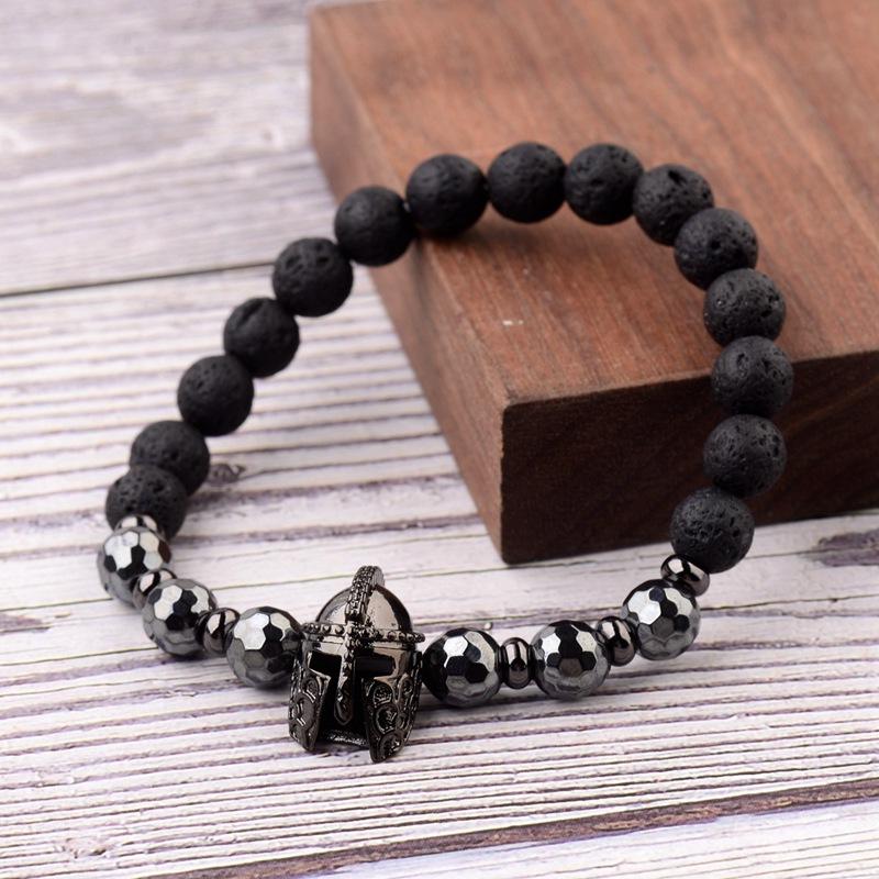 

Beaded, Strands Amader 2021 Black Spartan Helmet Charm Bracelets Men Elastic Handmade Natural Lava Stone Beaded Jewelry Pulseras AB706