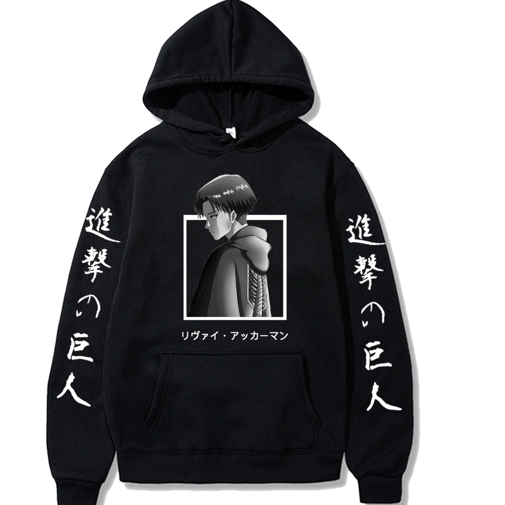 

anime attack on titan pullovers long sleeves hoodie male cloth, Black