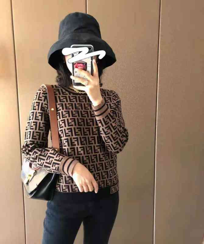 

new embroidered double sweater women's Pullover loose long sleeve versatile casual knitted bottomed sweater, Khaki