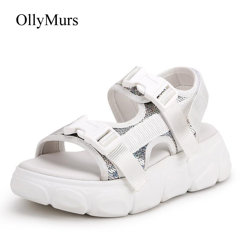 

Casual Glitter Shoes Women Chunky Sandal Zapatos De Mujer Chaussures Femme Ladies White Footware Sequin Beach Breathable Sandals, Black