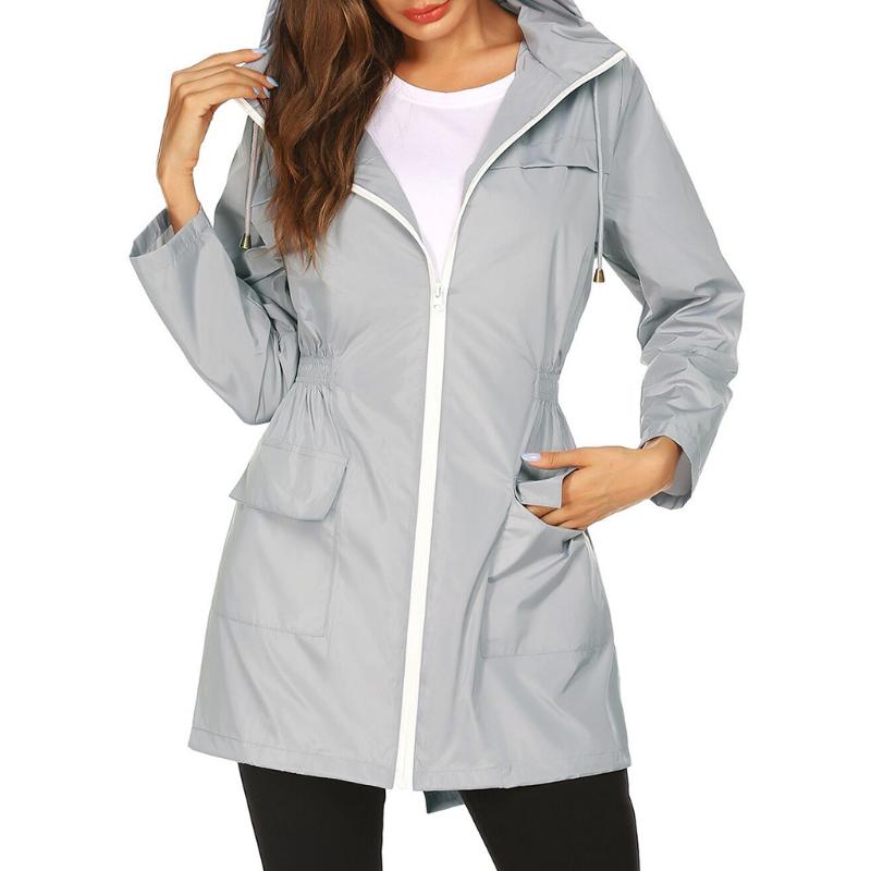 

Long Raincoat Waterproof Windproof Hood Ladies Thin Rain Coat Ponchos Jackets Female Chubasqueros Mujer Capa De Chuva, White