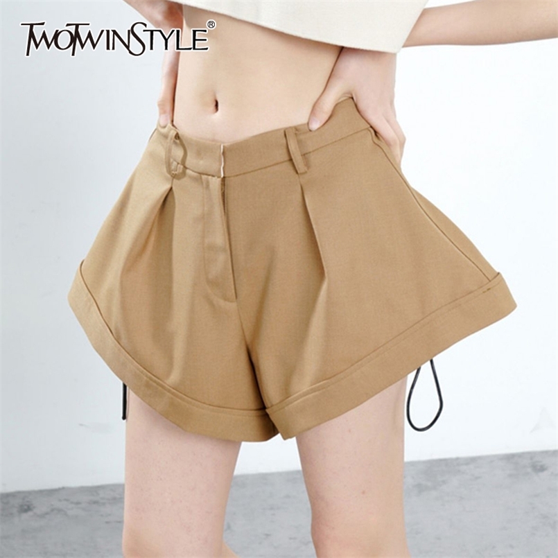 

Loose Patchwork Short For Women High Waist Hit Color Wide Leg Casual Shorts Female Fashion Clothing 210521, Black