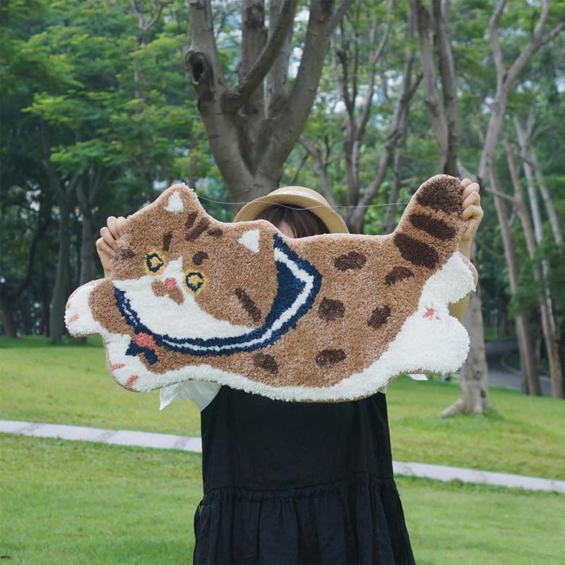 

Carpets Cute Soft Cat Bathmat Fluffy Flocking Bathroom Rug Kids Room Bedside Carpet Decor Function Entrance Floor Mat Anti Slip Pad Gift