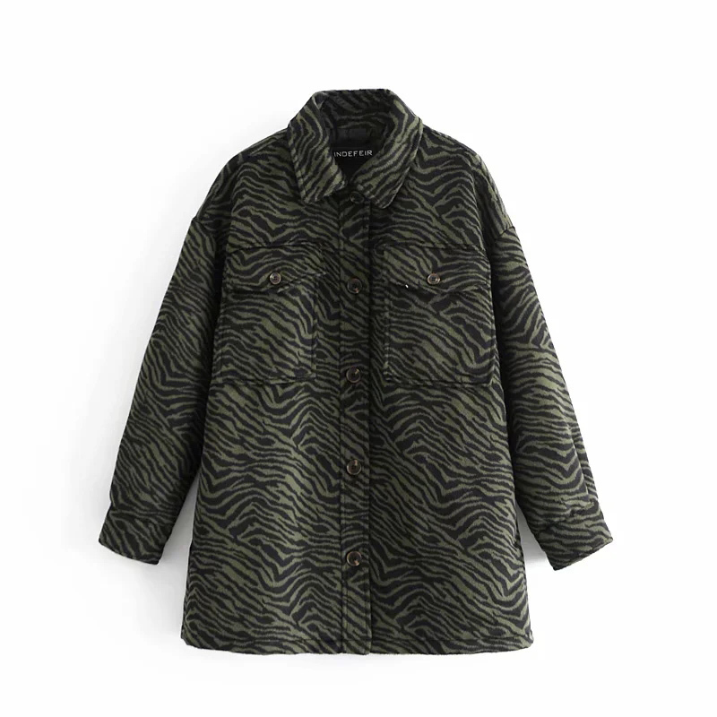 

Women Winter Animal Print Warm Lapel Coat Pockets Female Outerwear Retro Fashion Chic Overcoat 210520, Multi