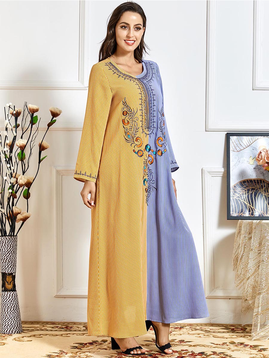 

India Eid Mubarak Embroidery Abaya Dress Muslim Women Dubai Turkey Moroccan Kaftan Islam Caftan Party Vestido Clothing Musulman