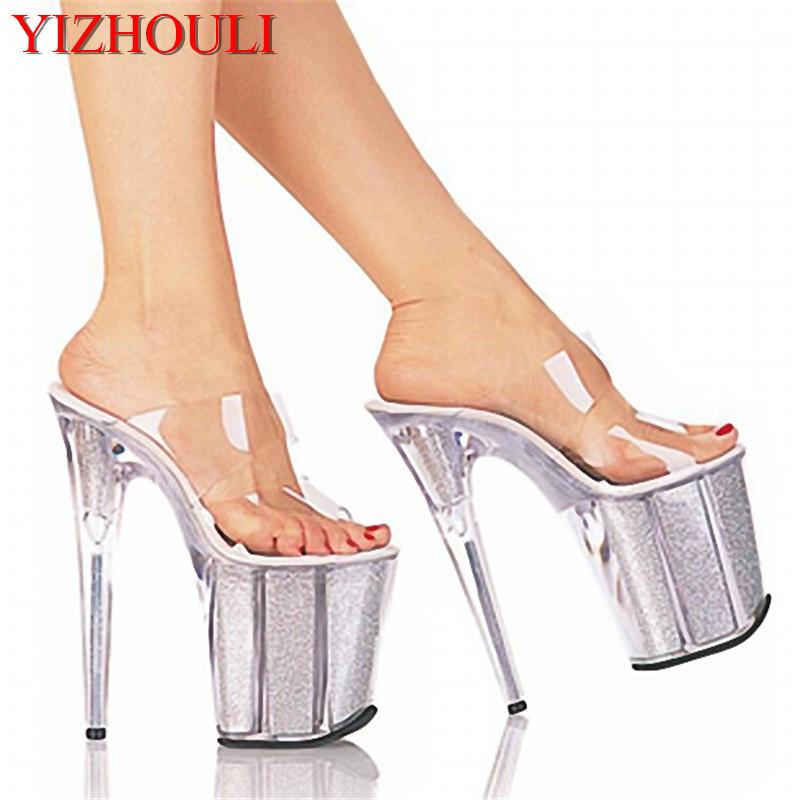 

Slippers 20cm Unusual High Heel Shoes Silver 8 Inch Gladiator Sandals Crystal Platform Made In China Sexy Rome, Black