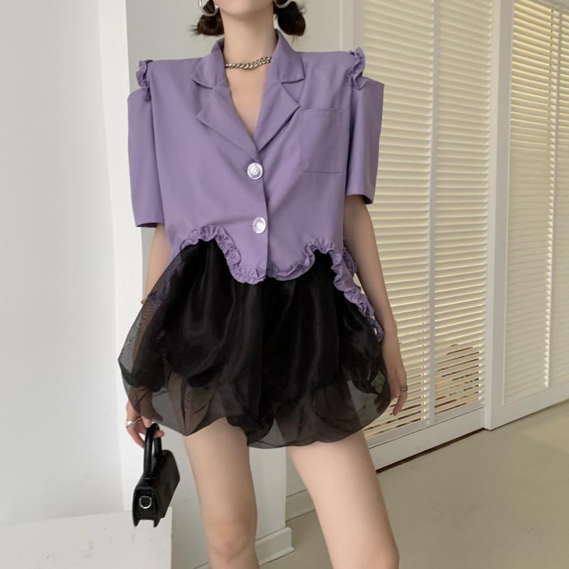 

Women's Jackets Purple Small Suit Coat Women's Summer Thin Short Sleeve Temperament V-neck Lace Slim Top, Black;brown