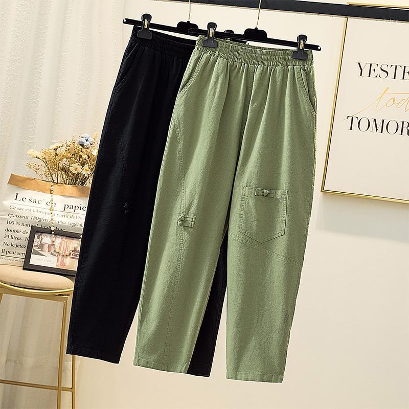 

Women's Pants & Capris Women Plus Size Pocket Casual Loose Drawstring Pleated Femme Trousers Army Green Black Ankle Length Harem 4xl, Black;white