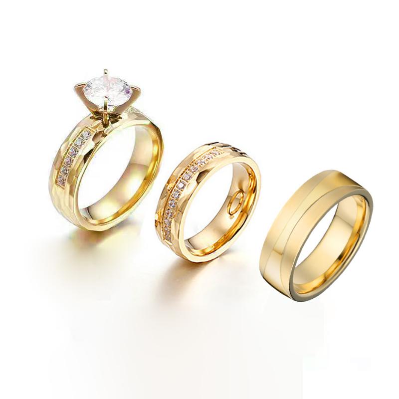 

Wedding Rings Classic 3pcs Golden Alliance Bridal Promise Engagement Set For Couples Men And Women Marriage Anniversary Gift