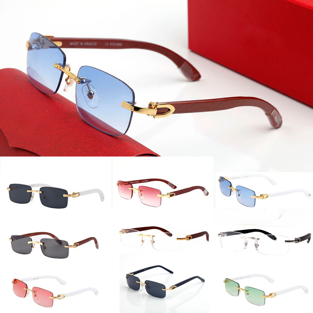 

france brand glasses sunglasses Rimless blue lens men carving glass wood gold bamboo frame women vintage eyewear eyeglasses ladies Retro With Box lunettes