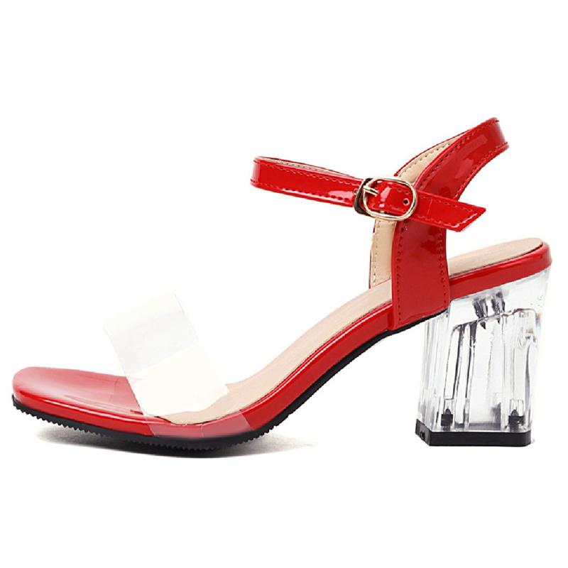 

Sandals Clear Heels PVC Women's Red Gold Silver Summer Shoe For Women Fashion Party Shoes Ladies Large Size 48 Flip-flop, Black