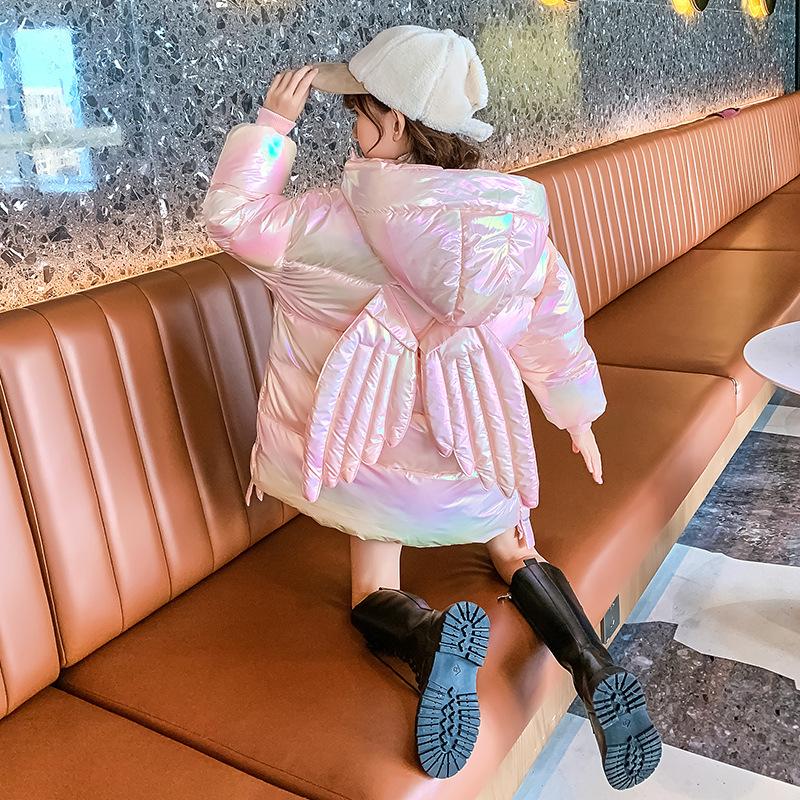 

Down Coat Girls Winter Hooded Fur Collar Cotton Mid-length Children's Padded Warm Snow Jacket Kids Fashion Waterproof Outwear 3-12 Y, Blue;gray