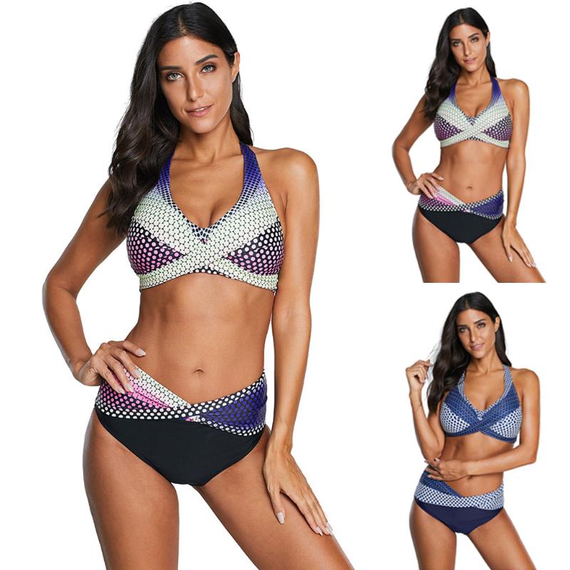 

Women' Swimwear Sexy Dots High-waist Bikini Sets Tank Halter Top Swimsuit Two Pieces Women 2021 Beach Bathing Suits Plus, Yellow