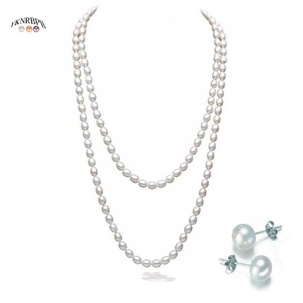 

YKNRBPH Natural Long Pearl Rice Necklace for Women's Autumn and Winter Sweater High-Quality Chains