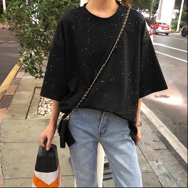 

tee casual sequins slim women t shirt black white fashion