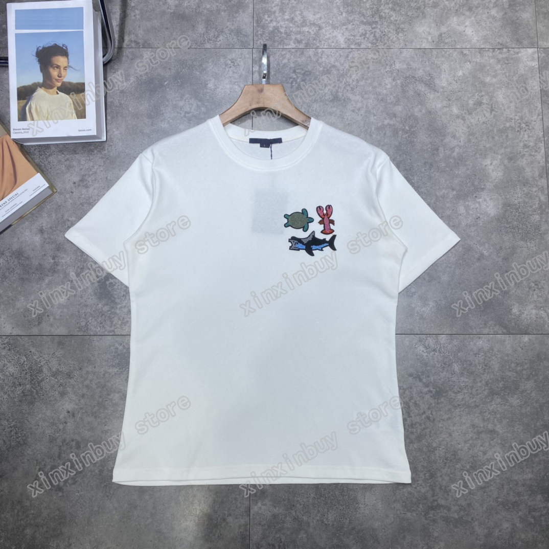

21ss Designers Mens Womens T Shirts marine wildlife letter embroidery Man Paris Fashion T-shirt Top Quality Tees Street Short Sleeve luxurys Tshirts blue white 05