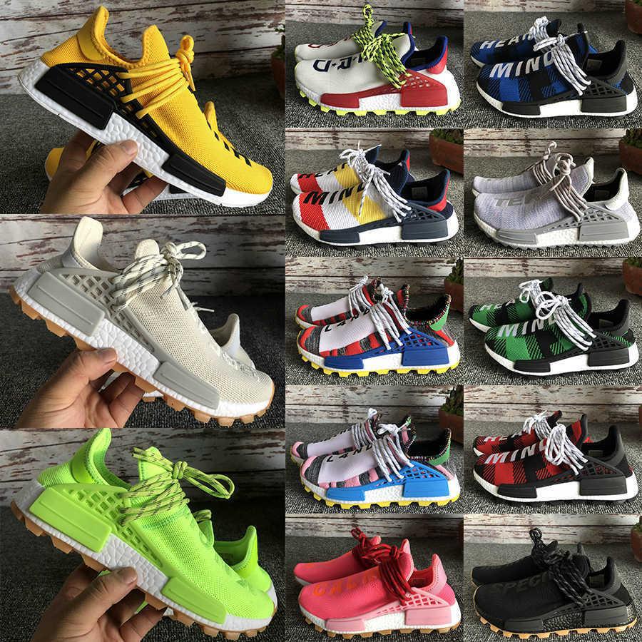 

New NMD X Pharrell Williams Human Race BBC Plaid Yellow Infinite Species Solar Pack NERD Holi Festival running shoes mens women sneakers, Black