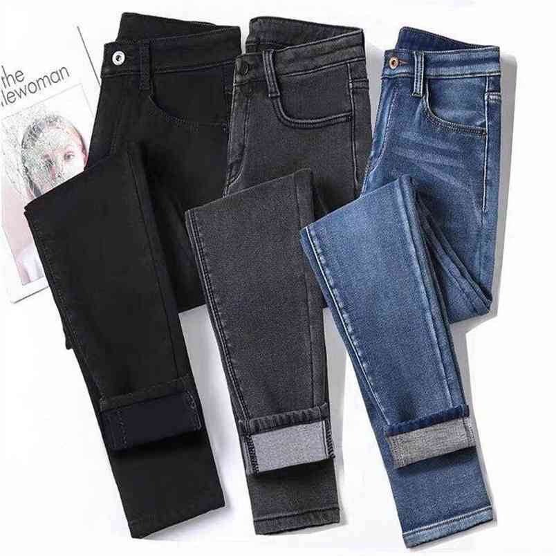 

women's high waist casual all-match jeans stretch skinny 210708, Deep blue