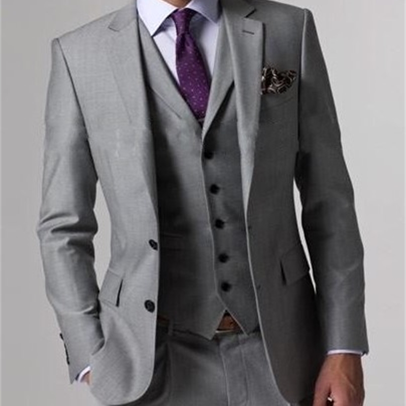 

Men's Suits & Blazers High Quality Wool Side Slit Light Gray Groom Tuxedos Notch Lapel Man Business Prom (Jacket+Pants+Tie+Vest) L:02, Same as picture