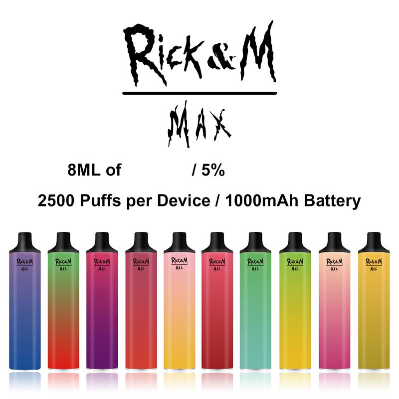 

Original RandM Max 2500 Puffs Disposable Vape Pod E Cigarette With 1000mAh 18350 Battery 8ml Prefilled Cartridge Smoking Vaporizer Pen