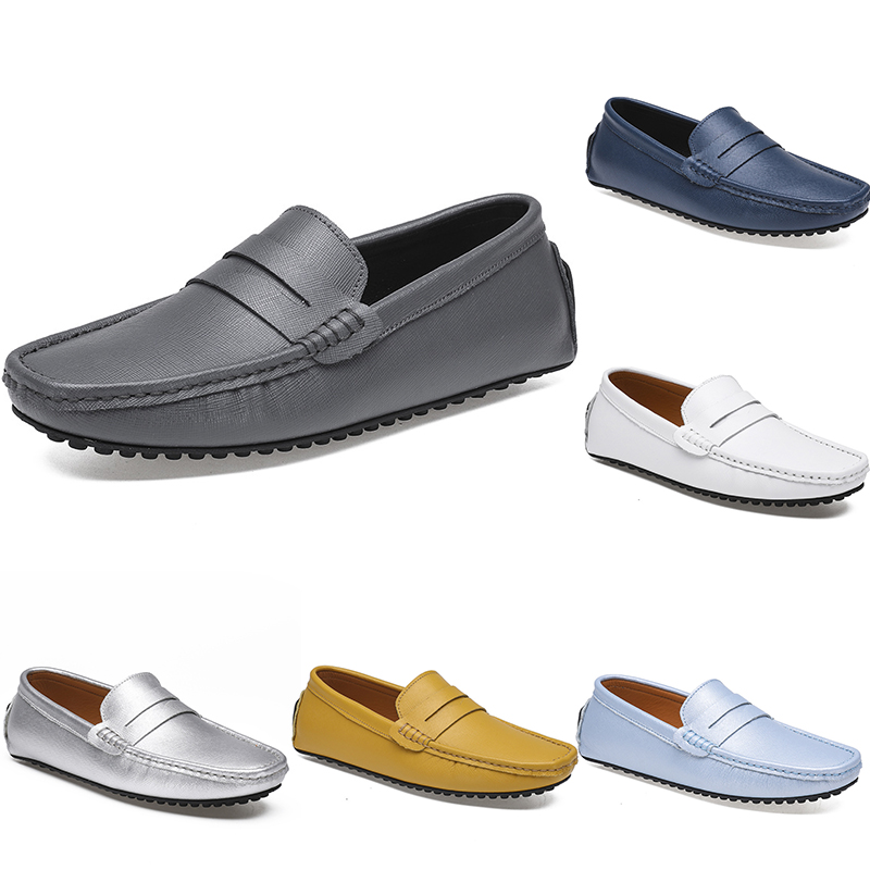 

leather peas men's casual driving shoes soft sole fashion black navy white blue silver yellow grey footwear all-match lazy cross-border 38- color56