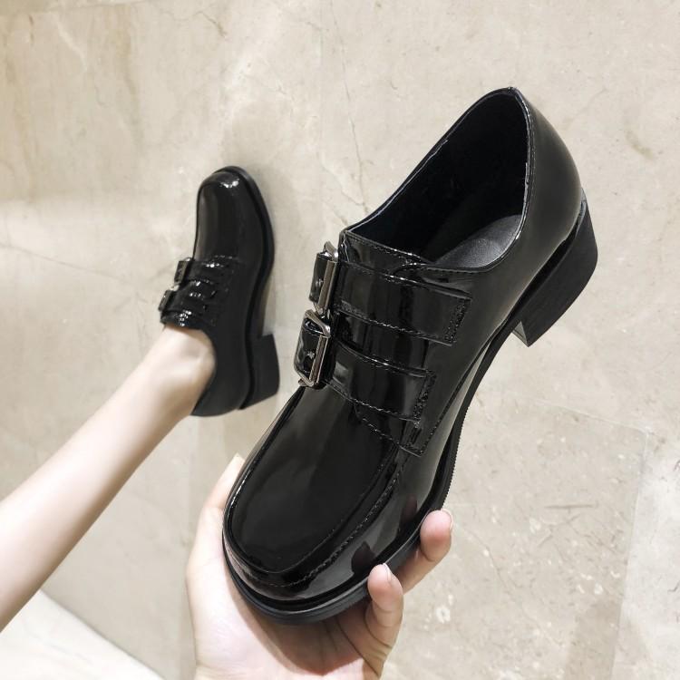 

Dress Shoes British Retro Womens Oxfords Med Heels Round Toe Buckle Pumps College JK COS, Black
