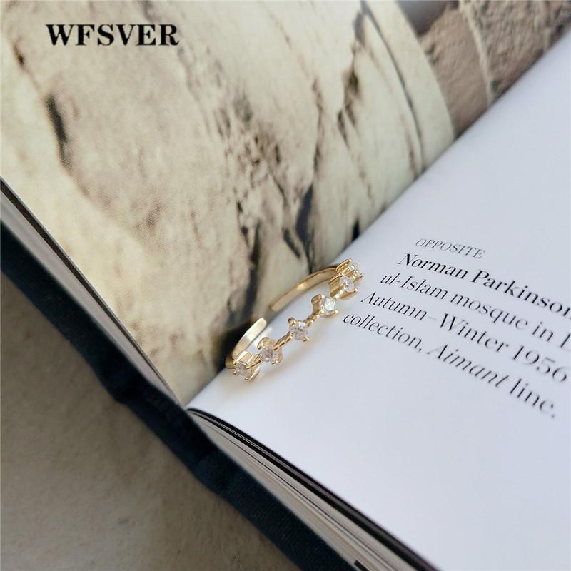 

Cluster Rings WFSVER 925 Sterling Silver Fashion Ring For Women Simple Gold Color With White Crystal Opening Adjustable Jewelry Gift, Golden;silver