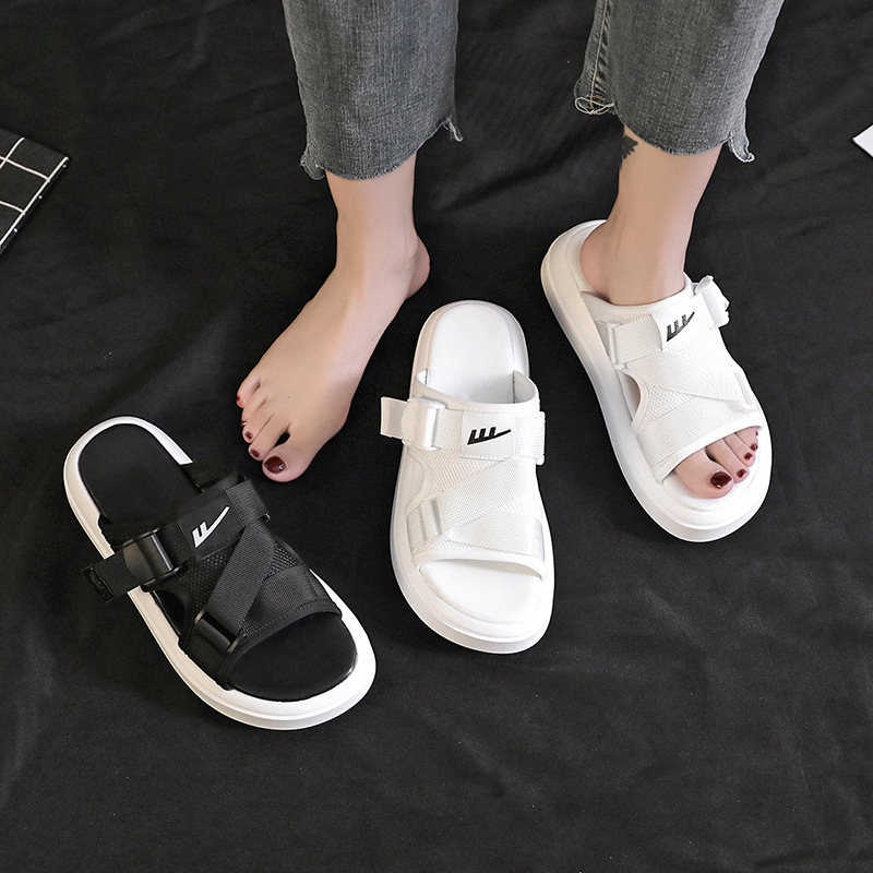 

luxury slippers 2021 summer slipper's casual korean fashion ins trendy one word thick bottom lazy beach sho, Black