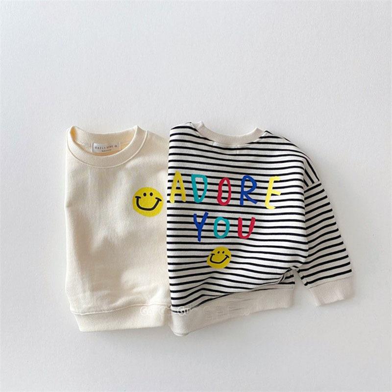 

Hoodies & Sweatshirts Autumn Casual Toddler Swestshirt Baby Boys And Girls Stripe Smily Letter Printing Clothes Fashion Long Sleeve Pullover, Black