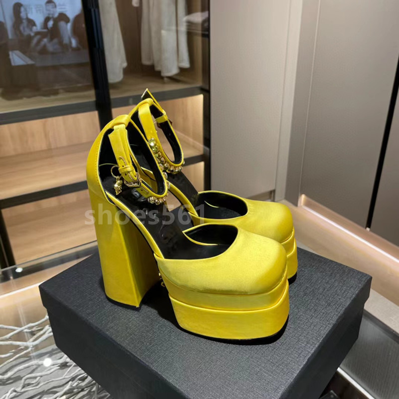 

High quality womens sandals silk leather super high thick heel waterproof platform square toe colorful fashion trendy factory wholesale Size 35-42, Black