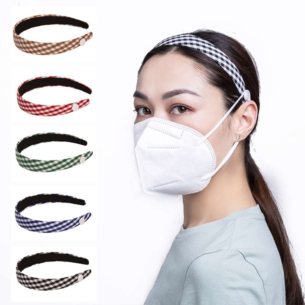 Fixed mask hairband classic lattice headband anti slip thin edge button hair accessories-image-695836907