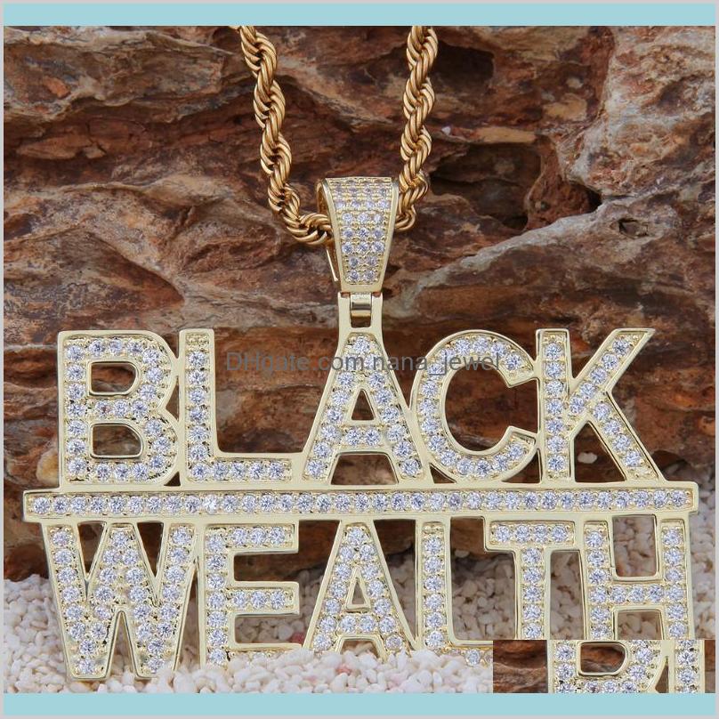 

Pendants Iced Out Rapper Black Wealth Letter Chain Gold Silver Color Hip Hop Necklace For Men Women Gdzur