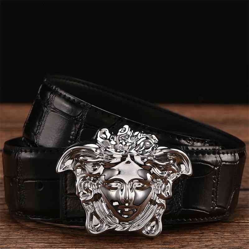 

men' Luxury Belt Beauty calp leather young people mooth Medua head buckle caual buine belt fahion L8K7 Have Logo, Black
